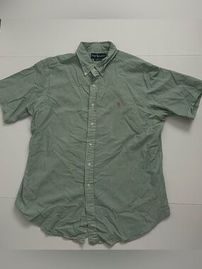 Ralph Lauren Men’s XL Green White Striped Classic Fit Cotton Button-Down Shirt